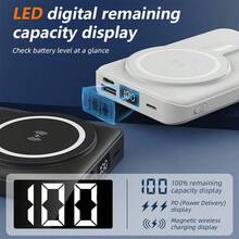 XBJ 10000mAh Mini Portable Mobile Power Bank With LED Display And Cable , Input USB-A/Type-C/Lightning/Qi ,Suitable For IOS Wireless MagSafe Charger And ANDROID Cable Charging, High-Capacity Portable Power Bank, Wireless MagSafe Charger, Wired Mini Portable Power Bank ,A Portable Mobile Power Bank With Stand And Digital , For IOS And Other Series Compatible With Most Electronic Products On The Market, Travel, Camping, Emergency Backup Outdoor, Christmas Gift\Easter Gift\Holiday Gift \Festival Gift - 彩色 - 查看 5