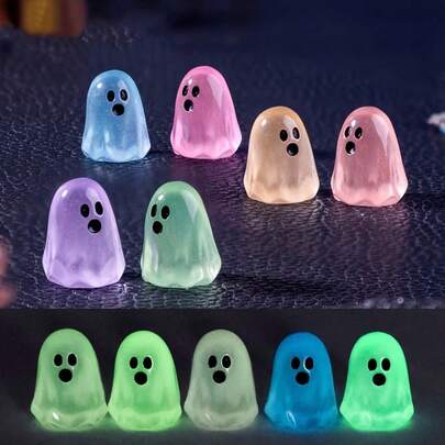 10pcs Random Color Micro Landscape Halloween Creative Luminous Ghost Cute Grain DIY Decoration Desktop Mini Ornaments, Suitable For Garden, Courtyard, Indoor/Outdoor Christmas Easter Party Decoration