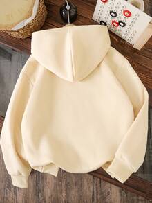 Cartoon Bow Pattern Warm Hoodie Sweatshirt For Young Girl - Apricot - View 2