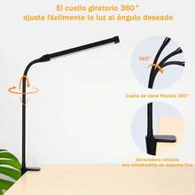 OIOSEN LED Lámpara de escritorio con pinza, largo cuello de cisne flexible de metal USB Lámparas de mesa, 3 modos de brillo 10, clip de luces para la oficina en casa cuidado de ojos (Negro) - Negro - Ver 2
