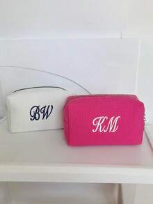 Personalized Waffle Travel Makeup Bags - Alphabet Waffle Makeup Bags, Name Initials Makeup Bags, Embroidered Toiletry Bags, Custom Name Makeup Bags, Bridesmaid Gifts, Bridal Gifts, Anniversary Gifts, Birthday Gifts, Holiday/Vacation Gifts, Outdoor/Outing/Travel/Hiking/Sports/Sports/Climbing Gifts, Business/Commuting/Work/Office Gifts, Customized Women's Bags - Multicolor - View 5