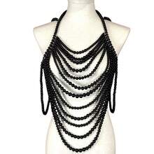 DEKUNER 1pc Gothic Style Multi-Layer Beaded Body Chain Spaghetti Strap Top, Unique Exaggerated Necklace Accessory For Festivals And Parties - Black - View 5