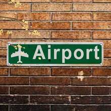 2D Flat, Vintage Airport Metal Sign With Retro Airplane & Floral Design - Green Background, White Lettering, Durable Weatherproof Metal, Pre-Drilled Holes For Easy Hanging - Home, Office, Bar Wall Decor, Aviation Enthusiast Gift, Office Decoration, Retro Aviation Theme, 2D Flat - Nhiều màu - Xem 5