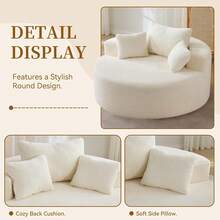 55''Oversized Round Boneless Chaise Lounge Chair,Corduroy Modern Floor Sofa Deep Seat, Compressed Circle Comfy Barrel Chair, No Assembly Sleeper Cloud Sofa Couch Bed For Living Room, Bedroom,Grey - Vải nhung kẻ màu be - Xem 3