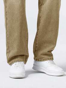 1pc Men's Casual Khaki Denim Pants, Comfortable Street Style, Suitable For City Walking And Outdoor Activities, Spring/Summer - Màu Khaki - Xem 5