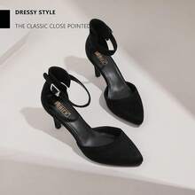 Women's IN3 D'Orsay Pumps Low Kitten Heels For Women Dress Shoes Pointed Closed Toe Wedding Bride Ankle Strap Dressy Silver Black Nude White Gold Heels For Women-2025 - 黑色絨面革 - 查看 10