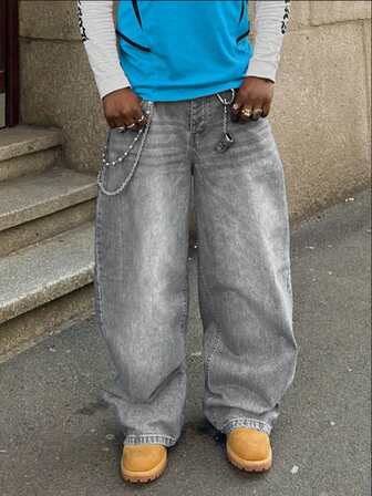 Men's Retro Loose Fit Casual Jeans, Versatile For All Seasons