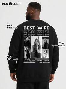 Customizable Personalized Memorial Plus Size Men's Black Crew Neck Sweatshirt - Black - View 1