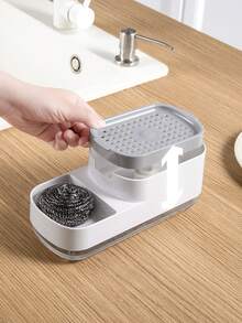 1pc 2-In-1 Soap Dispenser With Sponge Holder, Liquid Soap Pump Bottle, Bathroom Lotion Container, Bathroom Accessories Kitchen Items Kitchen Accessories Kitchen Kitchen Tools - White - View 7