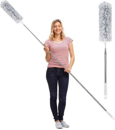 Plumero extensible, plumero telescópico largo de 110 pulgadas de acero inoxidable con cubierta resistente a los arañazos, perfecto para la limpieza de telarañas, ventilador de techo, coches