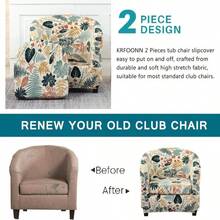 KRFOONN Club Chair Slipcover 2 Piece Stretch Printed Round Barrel Chair Covers Removable Tub Chair Slipcover With Elastic Bottom Chair Coverings Furniture Protector Cover For Living Room, B56