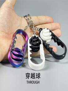 1pc Stress Relief Finger Spinner Spiral Fidget Toy Keychain, Dual-Color Swirl Design - Multicolor - View 3