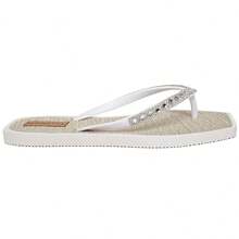 Women's Lumix Rhinestone Flip Flops With Straw Sole And Stylish Beach Flip Flops - White - View 3