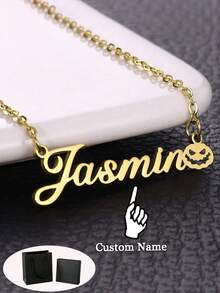 1pc Personalized Name Necklace, Stainless Steel Material, Fashion Versatile, Suitable For Autumn, Retro, Minimalist, Casual, Soccer Mom, Old Money And Various Occasions, Customizable, Unique. An Ideal Gift For Girlfriend, Mom, Family, Friends, Suitable For Anniversary, Birthday, Daily Wear, Prom, Mother's Day, Valentine's Day, Graduation, Wedding, Also The Best Gift For Halloween Or Christmas. - B - View 3