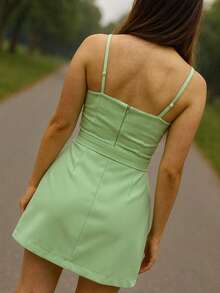 Women's Tailored Dress With Elegant Belt - Short Modern S M L For Party And Evening, Outing - 薄荷綠 - 查看 2