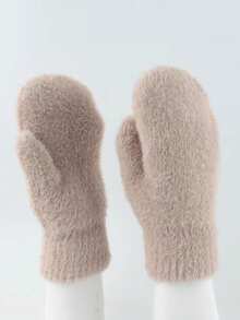 1 Pair Double Layered Velvet Thickened Warm Gloves Solid Color Versatile Cold Protection Gloves For Outdoor Cycling Winter Warm Unisex Plush Lining Mittens Birthday Christmas Gifts