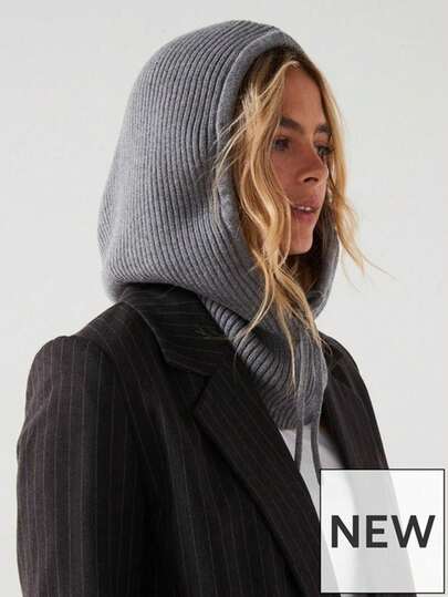 1pc Unisex Fashion Winter Knitted Hooded Neck Warmer, Drawstring Balaclava Hat, Warm & Versatile