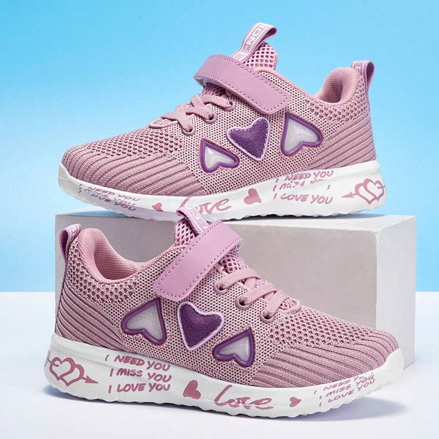 Kids' Breathable Mesh Hollow Wear-Resistant School Shoes, Lightweight, Hook And Loop Non-Slip, Soft, Easy To Wear, Suitable For Spring, Autumn, Summer Running - Purple - View 1