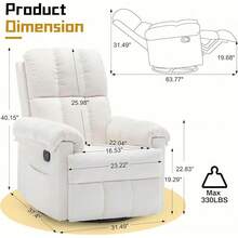 Recliner Chair, Swivel Rocker Recliner Chair Adults, Small Recliners Small Spaces, Upholstered Manual Recliner With Side Pockets, Nursery Rocking Chair Living Room, Chenille, Beige - 米色 - 查看 4