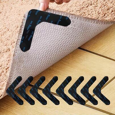 2/4/8/12pcs Reusable Carpet Grippers, Double-Sided Carpet Tape Stickers, PU Washable Anti-Slip Mats, Customizable To Prevent Carpet Movement And Rolling Edges, Suitable For Hardwood Floors And Tiles