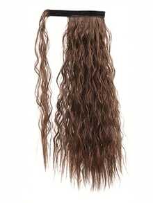 18-30 Inch Black/Brown/Golden Curly Wavy Invisible Corn Silk Ponytail Hairpiece With Claw Clip, Fluffy Ponytail Hair Extensions Suitable For Women And Girls, For Party And Daily Use - Black-brown - 查看 17