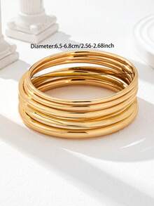 5 piezas Conjunto de brazaletes tubulares apilables de metal, conjunto de brazaletes de declaración con capas de tono dorado para mujeres para uso diario