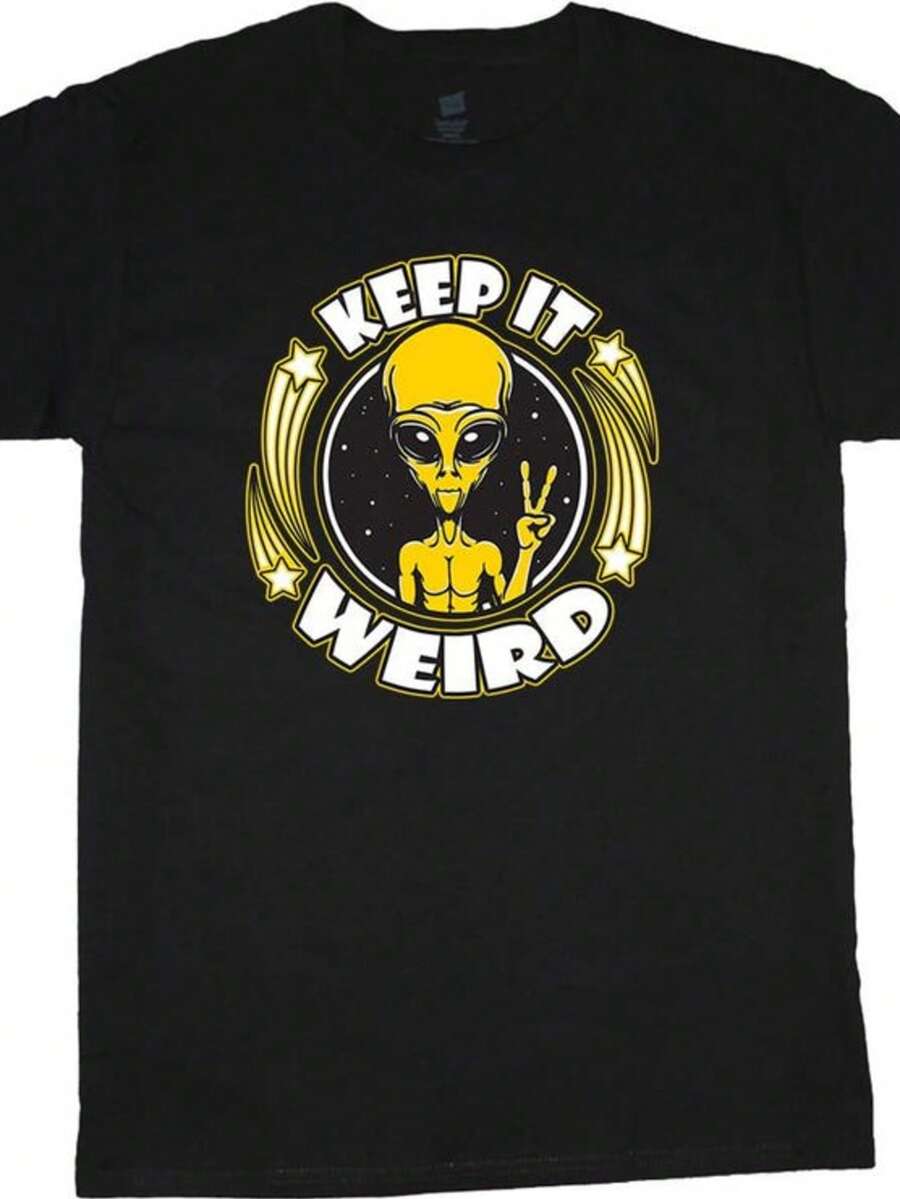 Keep It Weird Alien Peace Finger T Shirt, Funny Joking Weird T Shirt, Gift For Him, Gift For Her, Co - 黑色 - 查看 1