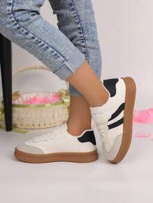 1 Pair Children's Fashionable Casual Sneakers, Design Suitable For Boys & Girls, Outdoor, Party, Travel, Autumn - Beige - View 4