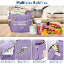 Loncheras para mujer y hombre, Lonchera termica de gran capacidad, impermeable y a prueba de fugas, adecuado para oficinas, campamentos, picnics(Negro) - Morado - Ver 6