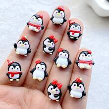 20/30 piezas Figuras miniatura de resina de pingüino con moño de Navidad de dibujos animados, decoración plana 3D de dibujos animados, para manualidades de scrapbooking, arte de uñas, joyería y decoración festiva