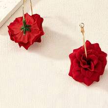 Exaggerated Bright Red Rose Elegant Delicate Earrings, Suitable For Vacation And Daily Wear
