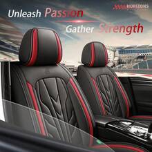 Universal Seat Covers Full Set, 5 Seats Seat Covers For Cars, Waterproof Pu Leather Car Seat Covers, Auto Protectors Fit For Most Sedans SUV Pick-Up Truck - 黑紅 - 查看 3