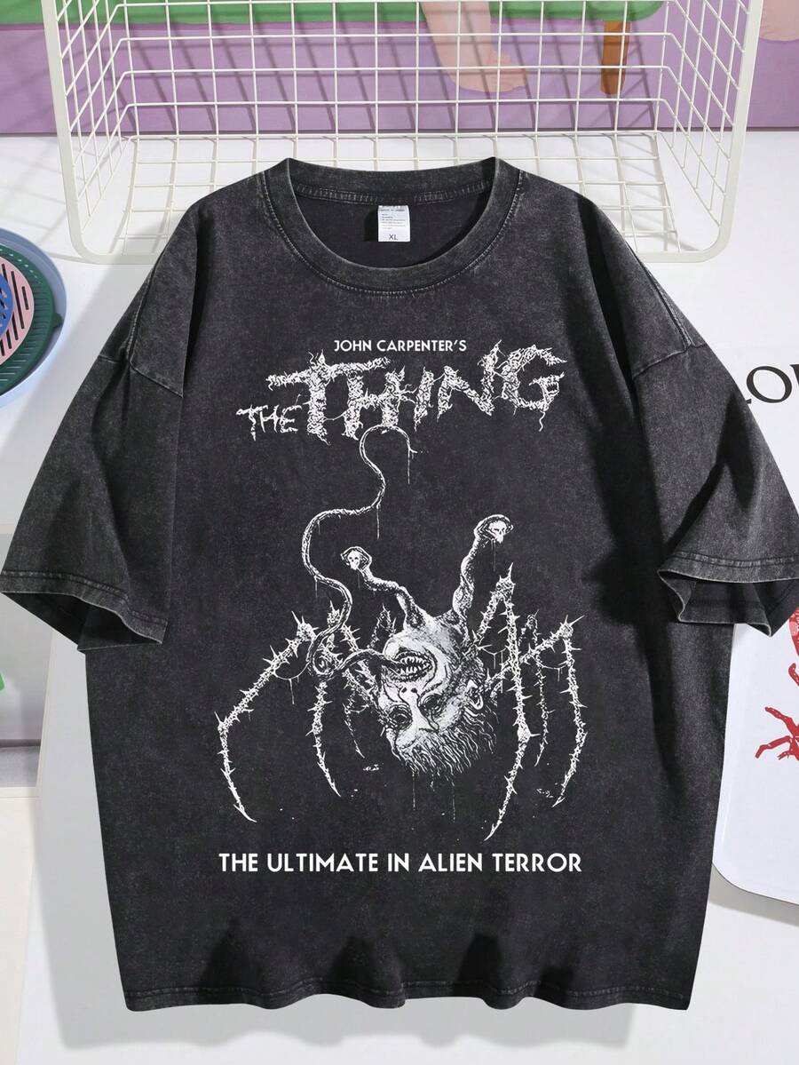 EWH Men's T-Shirt, Retro, "The Thing" Movie - Themed, Graphic Print, Pattern, Loose Fit, Short Sleeved, Top 004-A - màu đen - Xem 1