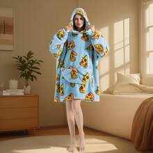 Hooded Robe Sweatshirt, Oversized Plush Cloak Style Loungewear, Warm & Cozy Unisex Sherpa Bathrobe For Home, Office, Study, Winter