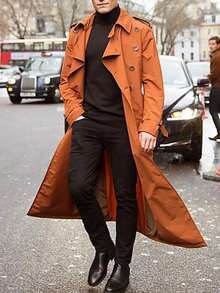 Men's  Daily Fashionable Casual Mid-Length Trench Coat, Street Style, Autumn/Winter, For Friends, Husband, Boyfriend Gifts - 橘色 - 查看 4
