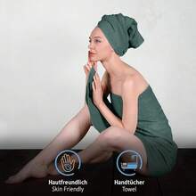 Komfortec Set Of 8 Hand Towels 100% Cotton, 4 Bath Towels 70 X 140 Cm And 4 Hand Towels 50 X 100 Cm, Terry Cloth, Soft, Towel, Large, Anthracite Grey/Blossom Pink - Dark Green - View 5