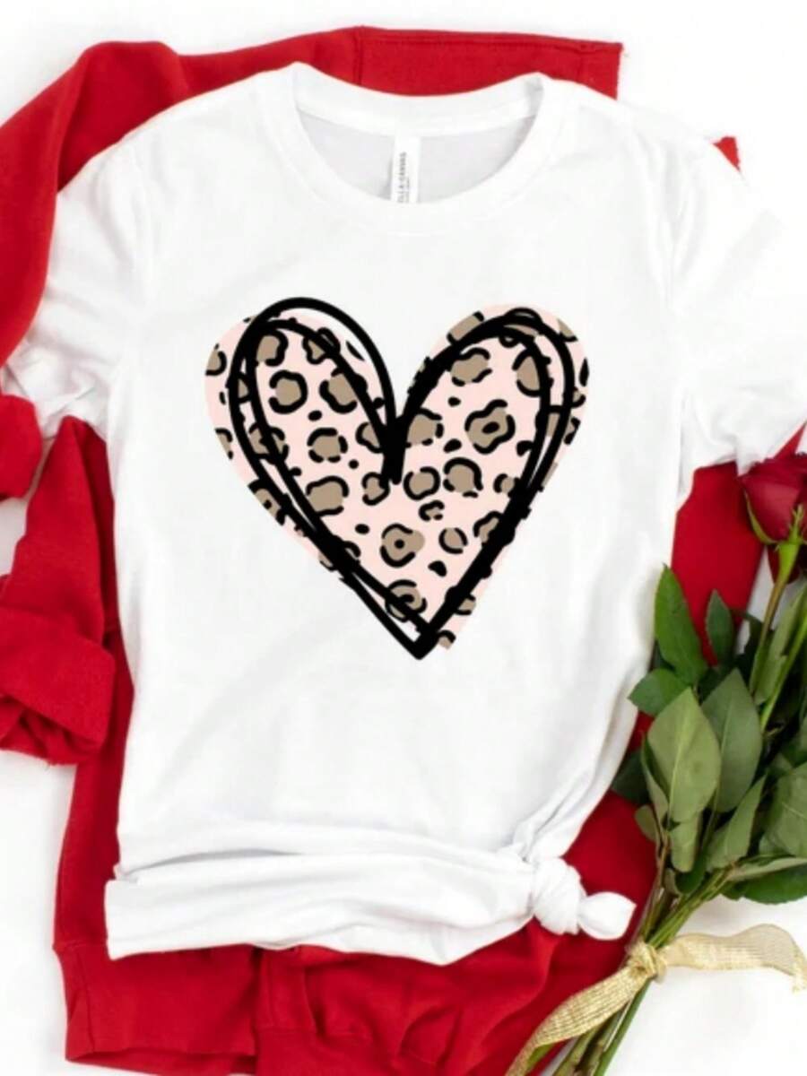 Leopard Heart Shirt, Heart Shirt, Love Shirt, Leopard Print Shirt, Retro Leopard Shirt, Leopard Print Shirt, Leopard Design For Women Shirt - trắng - Xem 1