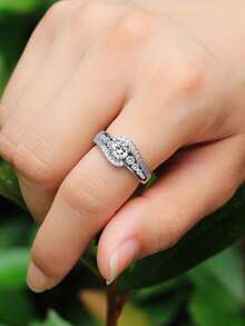 1 chiếc nhẫn mặt dây chuyền đính đá Cubic Zirconia, thích hợp cho nữ, có thể dùng làm quà cưới hoặc quà Valentine. - Bạc - Xem 8