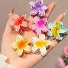 A Set Of 3 Gradient-Colored Flower Hair Clips For Women - Made Of Plastic With Mixed Colors, Casual Style, Suitable For Outings And Commuting, An Ideal Gift For A Woman's Birthday. - 彩色 - 查看 2