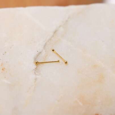2 chiếc khuyên mũi mạ vàng bạc 925, khuyên mũi mini 1.2mm, khuyên mũi hình cầu nhỏ, cỡ 24G (0.5mm)