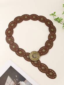 1-Piece Western Cowboy Bohemian Punk Belt Personalized Fashion Accessories Women's Hollow Flower Buckle Ellipse Cake Belt Decoration Bohemian Belt Dress Accessories Suitable For Daily Commuting And Versatile Matching, Friend Gatherings, Vacation Dinners, Dances, Parties, Music Festivals Wearing Matching, Giving Gifts To Friends, Family, Mothers, Girlfriends, Birthdays, Valentine's Day Gifts, Mother's Day Gifts - Brown - View 3