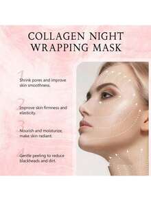 Collagen Overnight Wrapping Peel Off Facial Mask Pack - Elasticity & Hydration Care, Reduces Sagging & Dullness - Hydrolyzed Collagen For Glowing Skin - Korean Skin Care, Face Masks Skincare - 粉色 - 查看 5