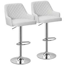 VECELO Set Of 4 PU Leather Bar Stools With Arms & Footrest - 22.1"-30.3" Adjustable Swivel Stools, 330lb Heavy Duty Kitchen Island Stools - Diamond check - 查看 14