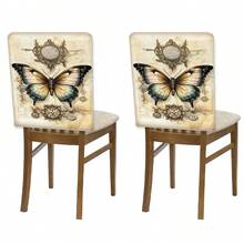 2/4/6 piezas Fundas de silla con estampado de mariposa de lino, adecuadas para decoración del hogar, sala de estar, comedor, jardín, hotel, fiesta, material de poliéster lavable