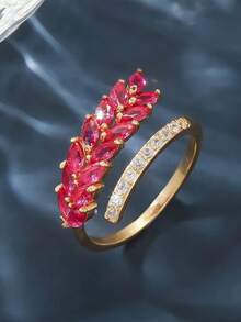 1 szt. Modny pierścień z otwartymi zębami i zieloną cyrkonią sześcienną