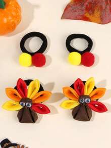 4 件感恩节装饰彩色织物发带、火鸡和发球头带，适合女孩青少年的可爱发饰节日礼物