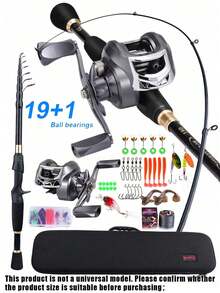 SOUGAYILANG Basic/Lightweight Portable Fishing Rod Combo, Includes Telescopic Fishing Rod, 8.1:1 Baitcast Reel, Colorful PE Braided Fishing Line, And Soft/Hard Baits, Suitable For Freshwater And Saltwater Fishing - Grey - View 2