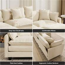 mikibama Modern Modular Sectional Sofa, 78" Upholstered Chenille Loveseat With Movable Ottoman Comfy L-Shaped Sofa, Oversized Deep Seat Cloud Couch With 2 Throw And Arm Pillows For Living Room, Beige - Beige Loveseat +1 Ottoman - 查看 3