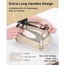 1 件可重复使用的硅胶面包模具内衬、面包发酵篮和发酵托盘 - 不粘且易于清洁的面团转移工具，带 4 个手柄 - 彩色 - 查看 3