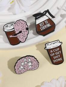 Kaffee-Kopf süße Brosche Metall Abzeichen Kleidungszubehör Anstecknadel vielseitiger Modeaccessoire, Kaffee Koffein - Verschiedenfarbig - Übersicht 3